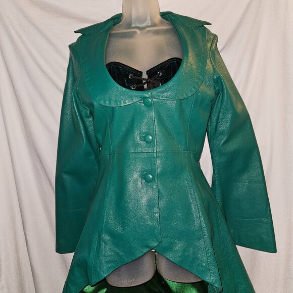 NEW Dead Stock Green Leather Coat/Jacket S/M FIT AND FLAIR - Picture 1 of 16